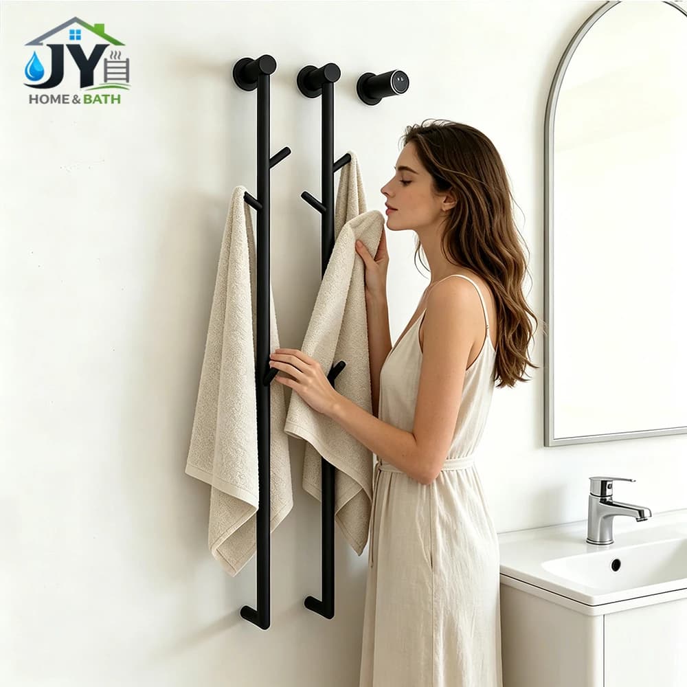 Scaldasalviette Elettrico da Parete con Cablaggio Nascosto, 2 Barre, Scaldasalviette da Bagno, Asciugasalviette, Radiatore in Acciaio Inossidabile