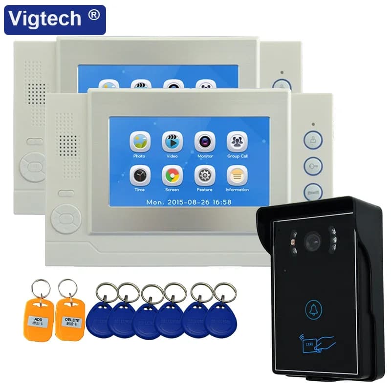 7" Wired Video Intercom Home System For Apartment Touch Screen IR Night Vision Waterproof Remote Unlock FrId Card Access Control