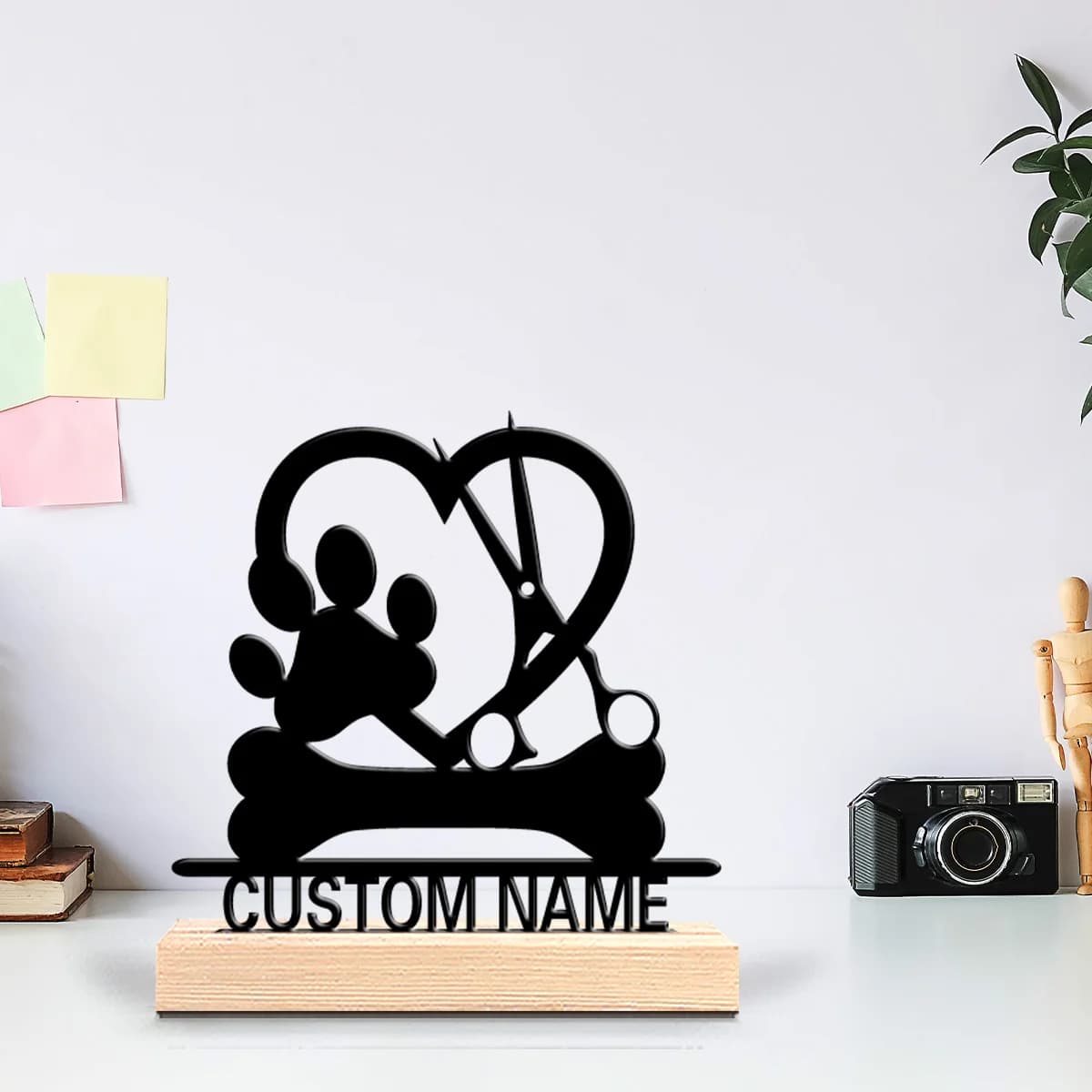 Statua in Metallo Personalizzata a Tema Animale Domestico, Decorazione Moderna con Base in Legno per Ufficio, Soggiorno, Ispirata alla Natura