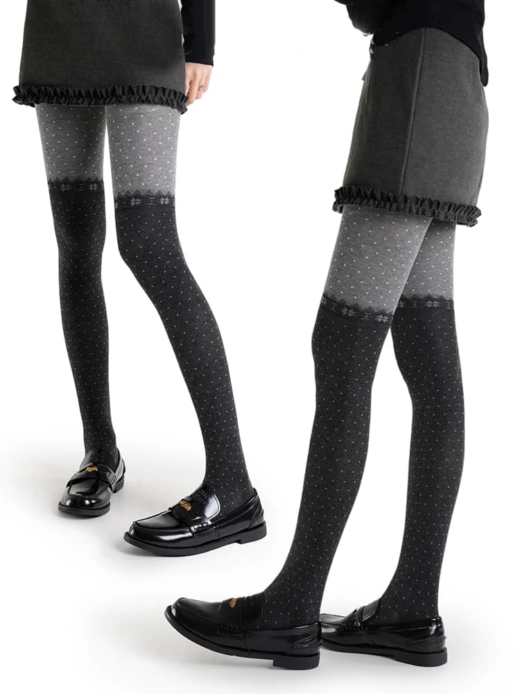 Collant natalizi a pois con fiocco di neve Leggings da donna autunno inverno a pois Patwhwork per collant da festa da donna