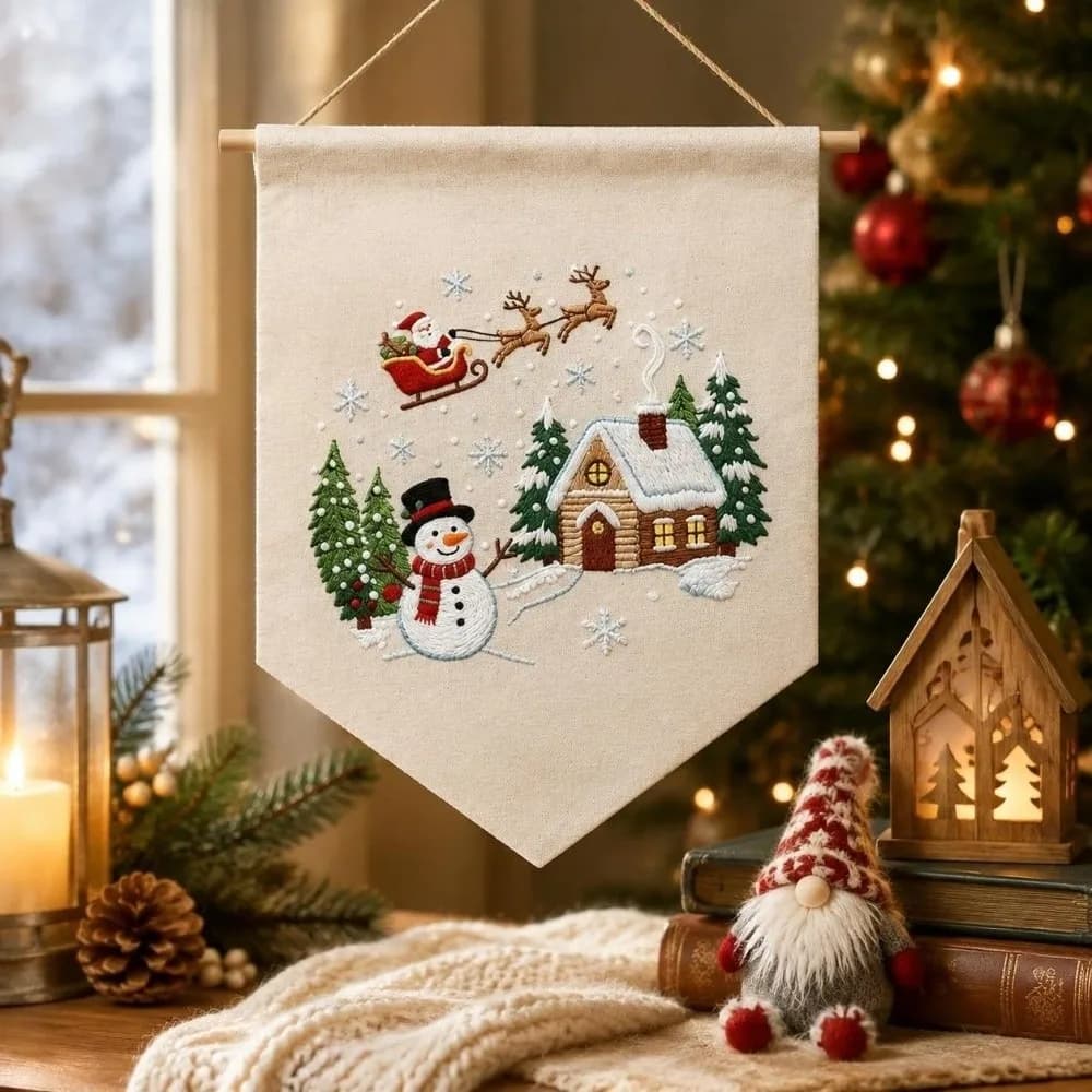 Handmade Christmas Embroidery Kit Snowman Santa Claus Cross Stitch Set Suitable Beginners Tree Deer Xmas Embroidery Craft Set