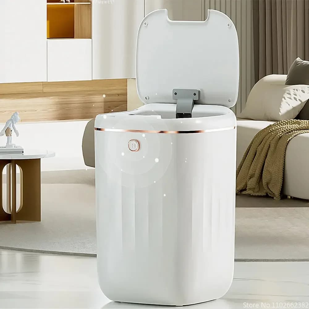 Cestino per rifiuti con sensore elettrico bianco da 22 litri, camera da letto, bidone per rifiuti intelligente, contenitore per riciclo automatico impermeabile per soggiorno, cucina, bagno