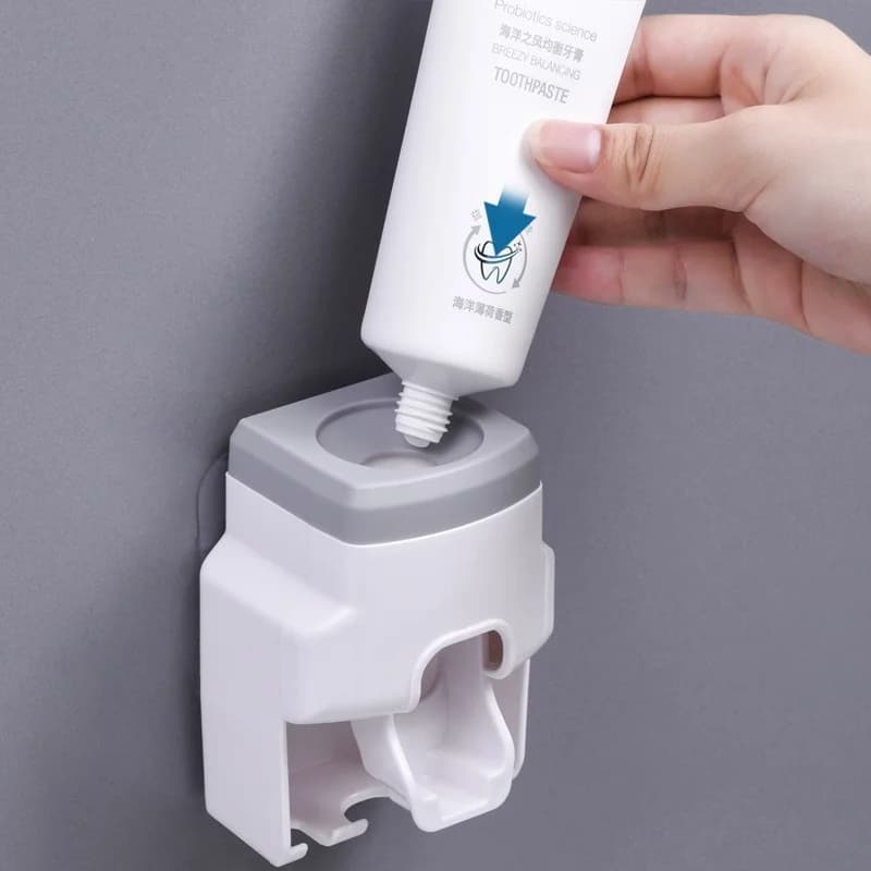 Set Dispenser Automatico di Dentifricio da Parete, Estrattore in Plastica Senza Foratura, Porta Spazzolini per Pigri, Accessori e Gadget per il Bagno