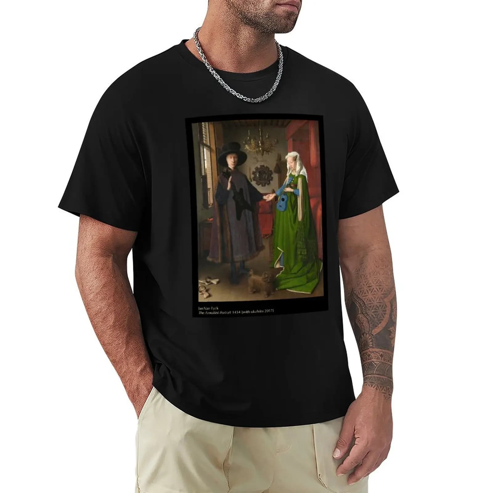 The Arnolfini Portrait [with ukuleles] T-Shirt Basic Crew Neck Short Sleeve Top