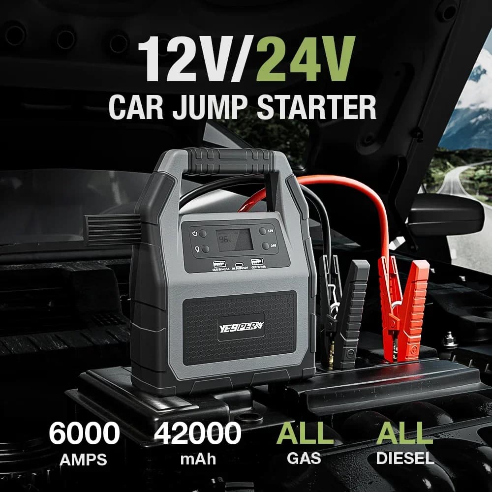 2025 Yesper 99C Batteria per Auto 24V, Corrente di Picco 6000A, Batteria LiFePO4 42000mAh, Avviatore d'Emergenza con Power Bank
