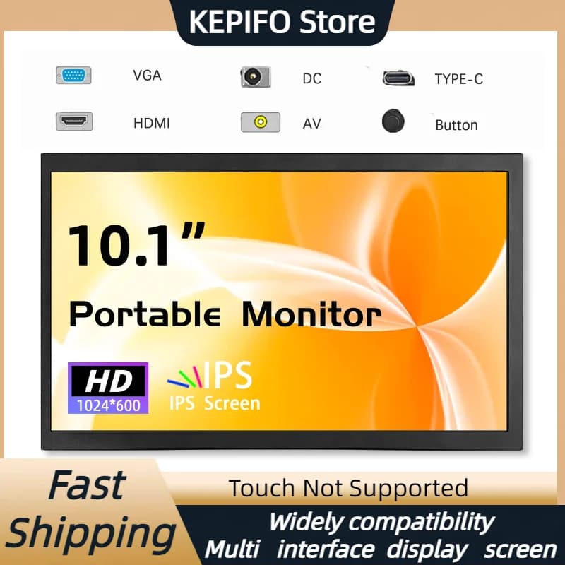 Monitor portatile da 10 pollici 1024x600 IPS LCD Compatibile con HDMI Ingresso VGA AV Alimentatore schermo DC tipo C, adatto per laptop, fotocamere
