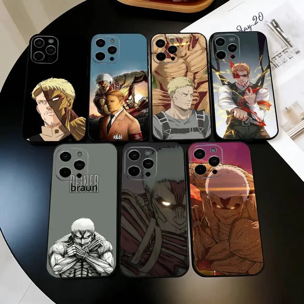 Cover Morbida Nera A-Attack on T-Titan R-Reiner RB per iPhone 17, 16, 15, 14, 13, 12, 11 Plus, Pro Max e Altri Modelli