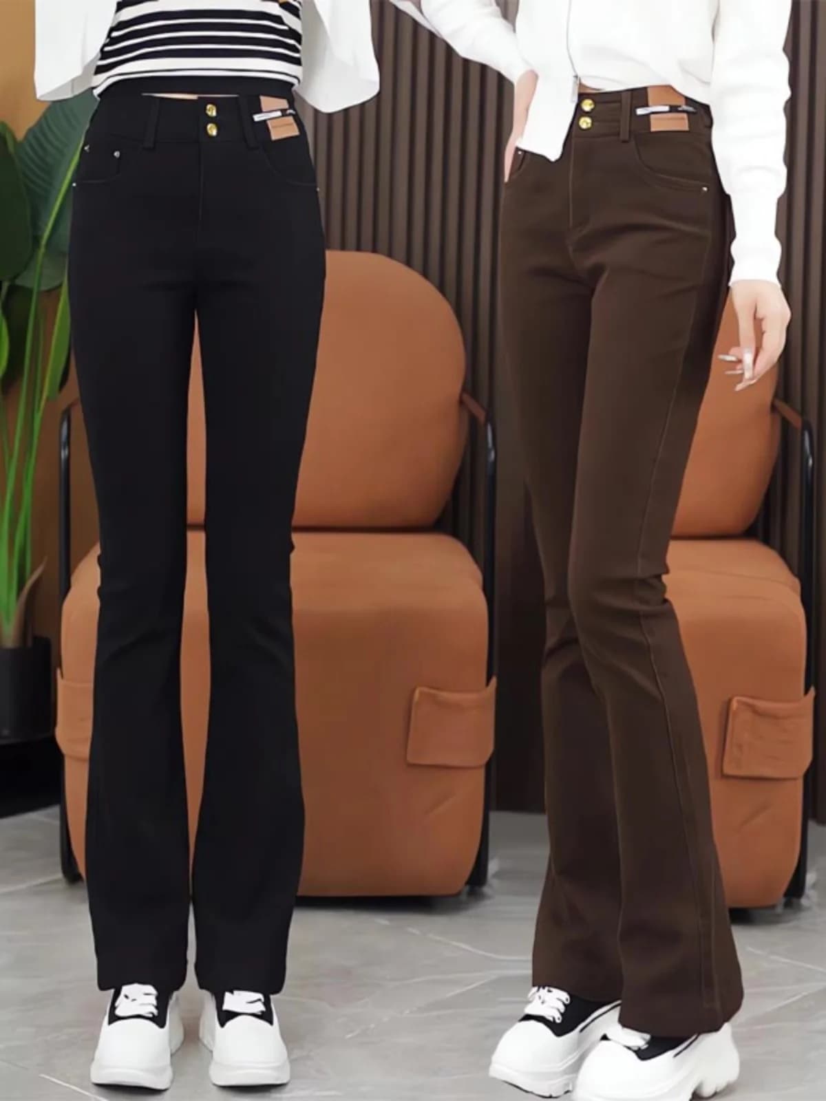 High Waist Fleece Lined Slimming Bootcut Jeans Women's Spring Autumn New Style Comfortable Stretchy Long Pants