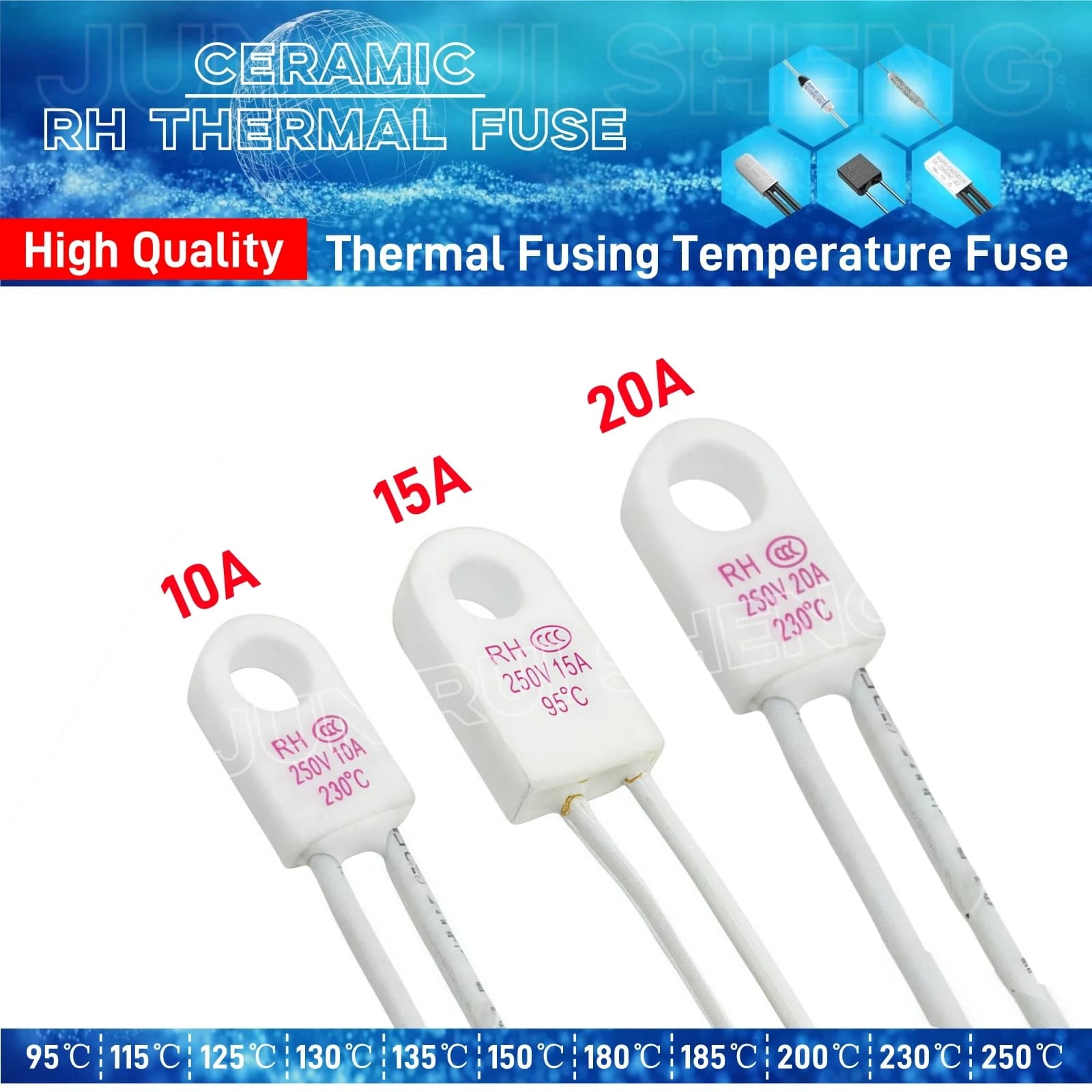 Fusibile di interruzione termica ceramica RH 10A 15A 20A 250V TF 95C 115C 125C 130C 135C 150C 180C 185C 200C 230C 250C Fusibile di fusione della temperatura