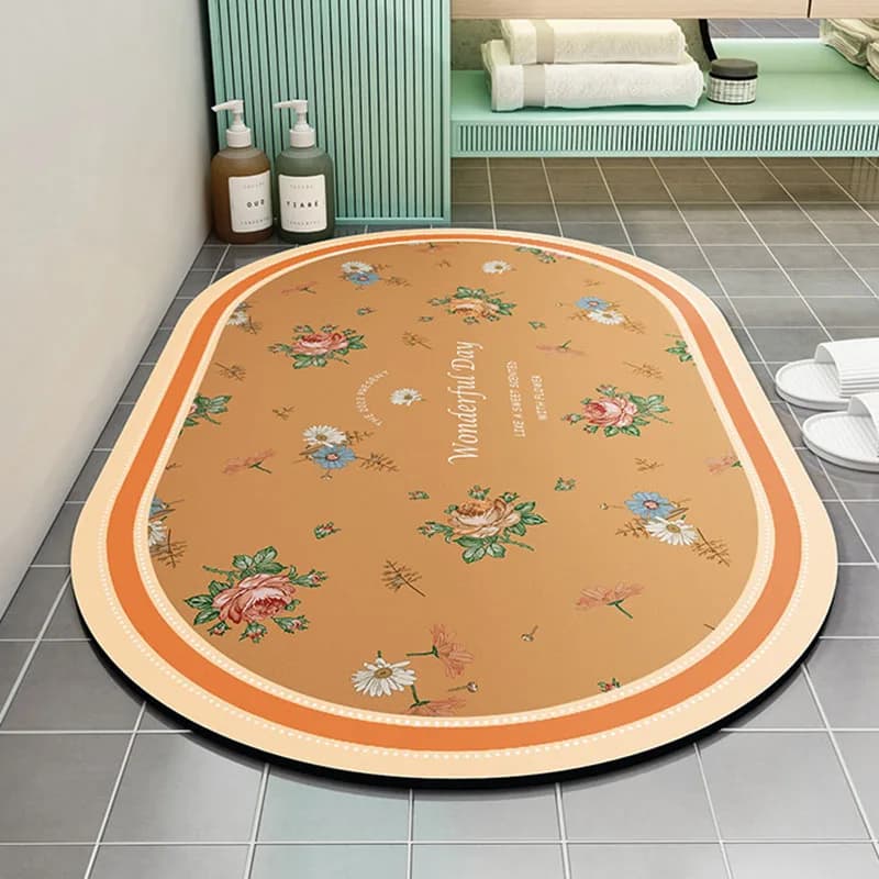Tappetino da Bagno in Terra Diatomacea con Stampa Pastorale, Ovale, Antiscivolo, per Ingresso e WC, Assorbente, Facile da Pulire