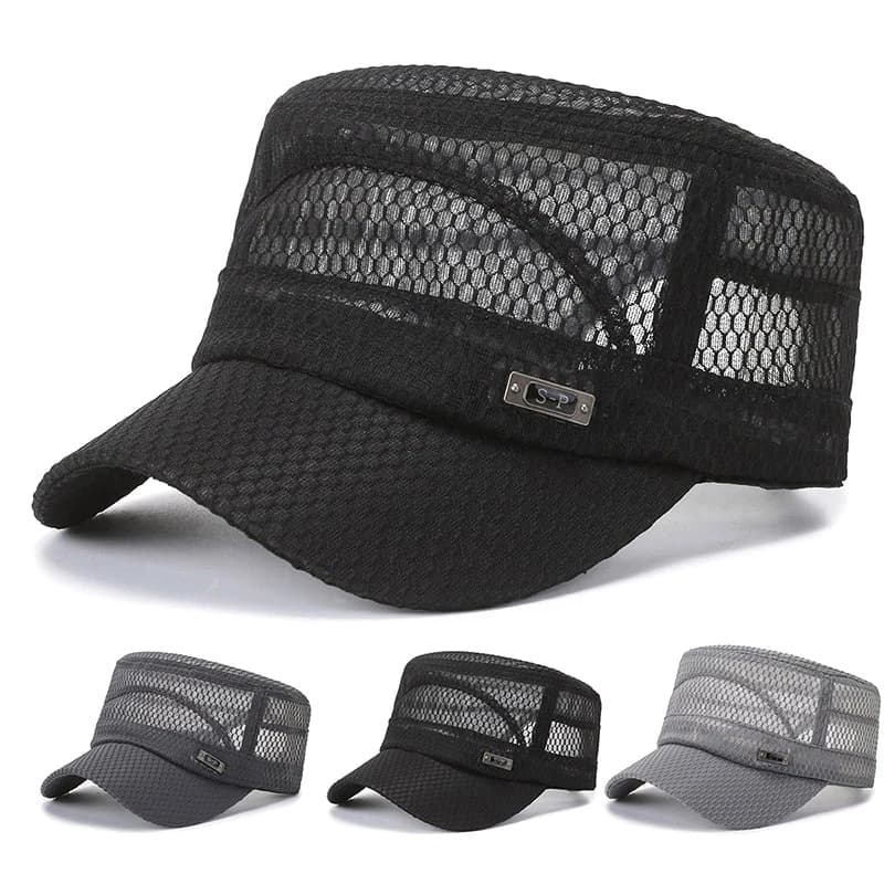 New【Summer Men's Hat Mesh Caps Flat Top Snapback Adjustable Baseball Cap Cadet Man Breathable Trucker Caps】