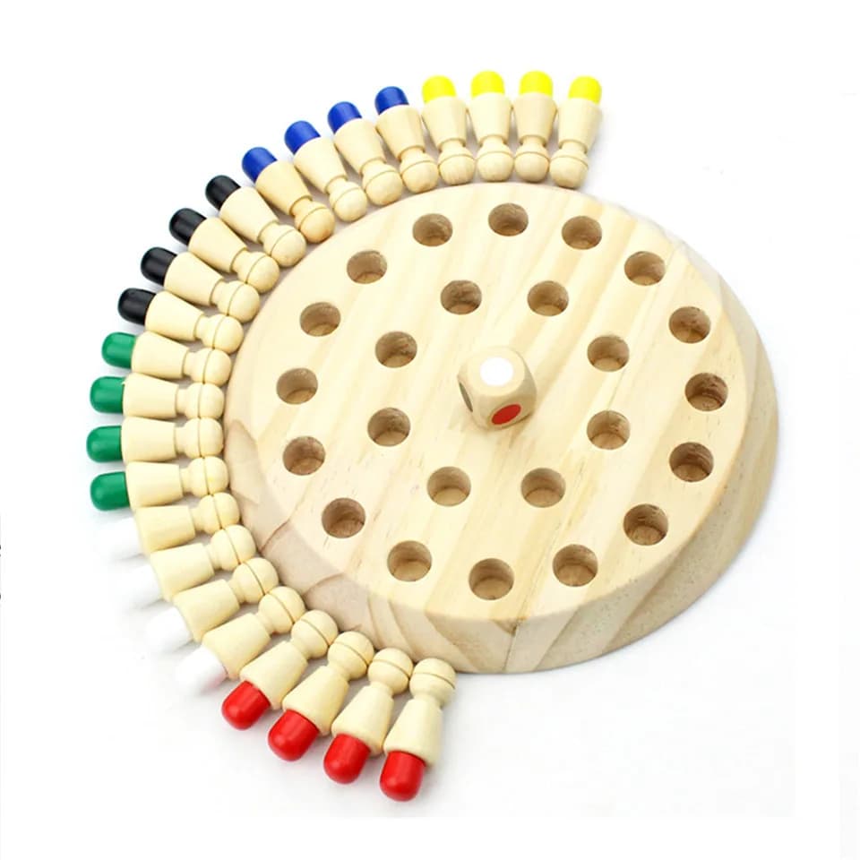 Gioco da tavolo per bambini, gioco di scacchi di memoria, legno a sei colori 18 * 18 * 5 cm 24 pezzi / set gioco di puzzle da tavolo, giocattolo per bambini regalo interessante