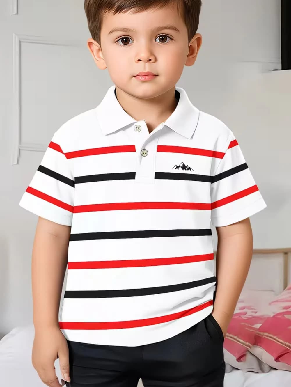Polo a Righe per Bambini, T-Shirt Sportiva alla Moda per Ragazzi, Top con Colletto per Ragazze, Abbigliamento Casual Comodo a Maniche Corte per Ragazzi