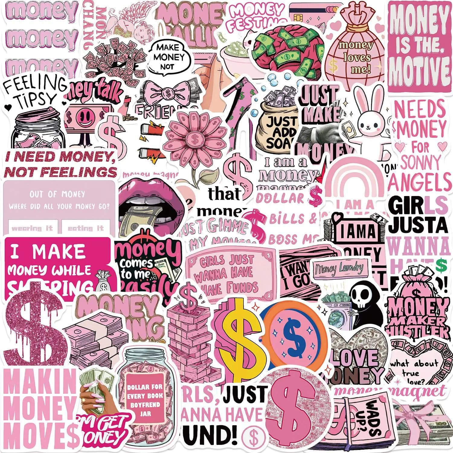 50pcs Cartoon Money DIY Graffiti Aesthetic Stickers For Laptop Scrapbook Luggage Guitar Helmet Stickers
