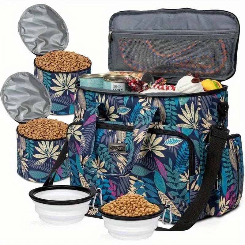 Borsa da Viaggio per Animali Domestici BAGLHER, Organizer da Viaggio per Cani e Gatti (Contiene Tutti gli Essenziali per il Viaggio), Include 2 Contenitori per Cibo per Animali