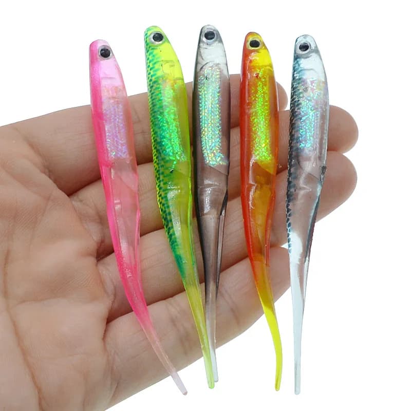 Fishing Lure 3D Rainbow Fish Soft Bait Inner Aluminium Foil 3g/10cm Worm Artificial Lures 5 Pieces/Bag