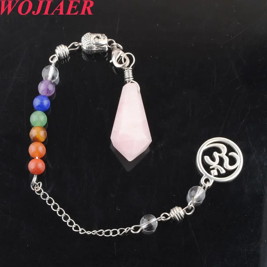 7 Chakra Pendant with Quartz Hexagon Pendulum and OM Symbol Spiritual Healing Energy Jewelry for Women BO905