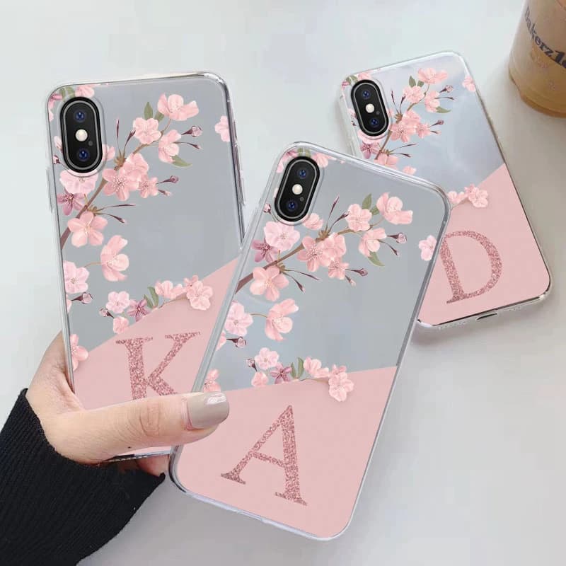 Custodia con lettere di fiori per iPhone X XR XS MAX Capa Cover in silicone morbido trasparente per iPhone XSMAX XR Fundas Borse trasparenti con alfabeto