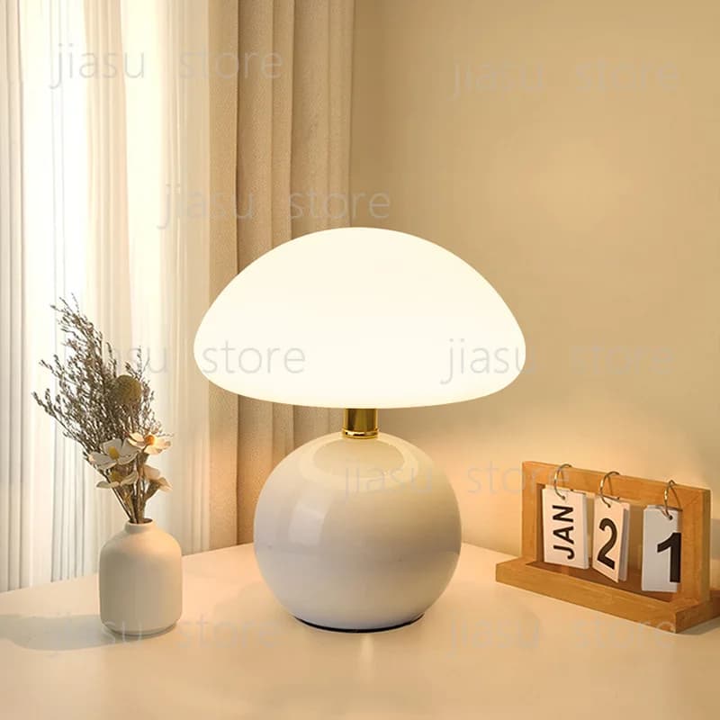 Retro Colored Glass Mushroom Lamp Three Tone Changing Cute Girls Atmosphere Nightlight Bedroom Desk Lighting