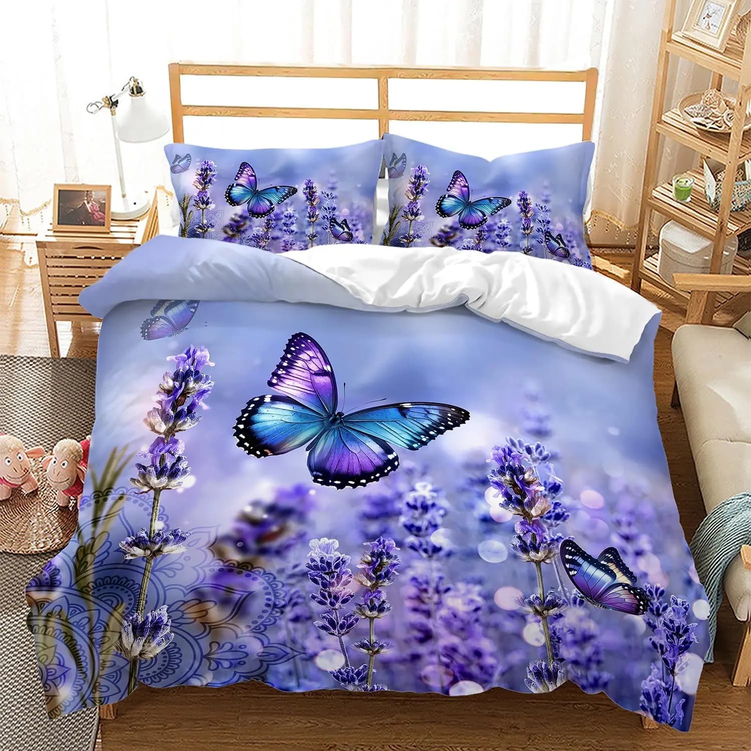 Bellissimo set copripiumino a farfalla Twin King Size, set biancheria da letto con stampa floreale a farfalla per ragazze e donne, copripiumino stile Boho