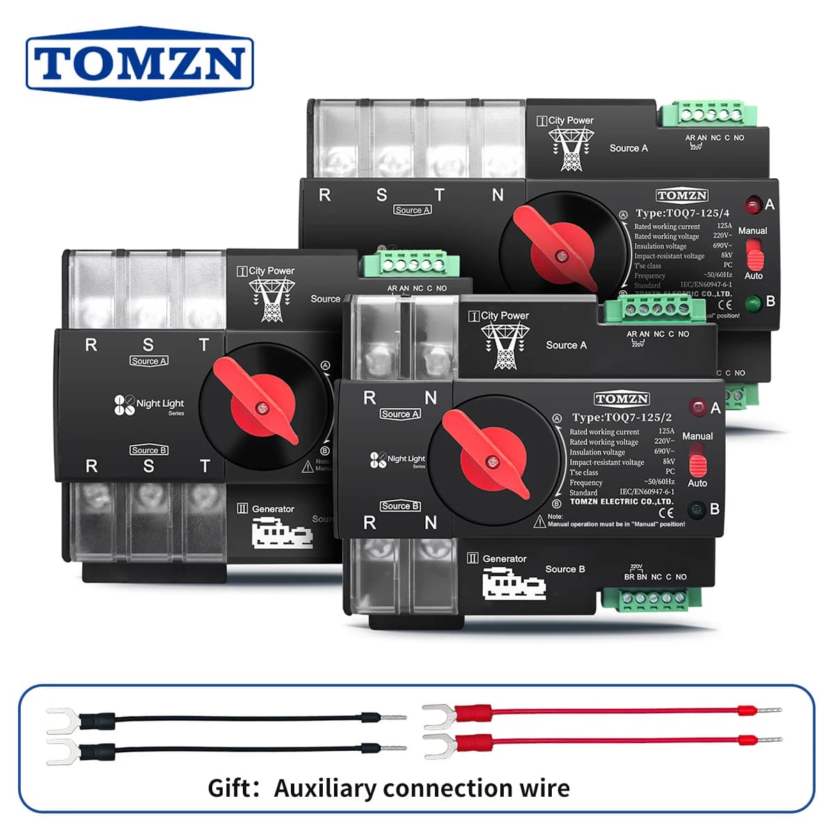 TOMZN Din Rail 2P 3P 4P ATS Dual Power Interruttore di trasferimento automatico Selettore elettrico Alimentazione ininterrotta 230V 63A 100A 125A Mini