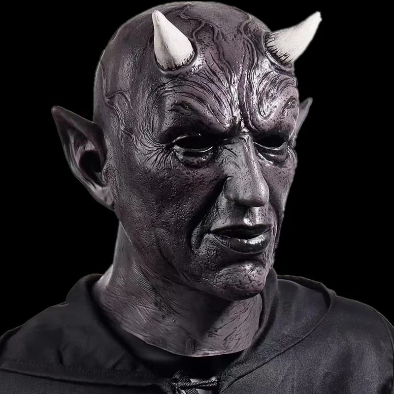 Niu Horn Demon Head Cover Nuovo Nero Full Face Copri testa in lattice Casa stregata Camera segreta Maschera in corno vestito spaventoso