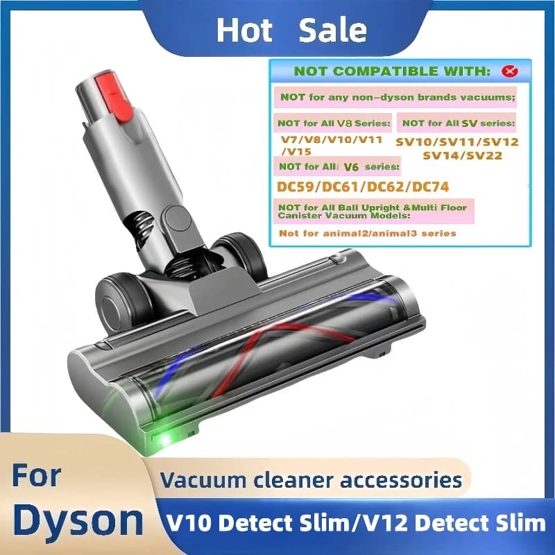 Per le parti di ricambio della testa Dyson V12 Detect Slim, testina di pulizia digitale sottile V10 con luci LED verdi, per tappeti e piastrelle