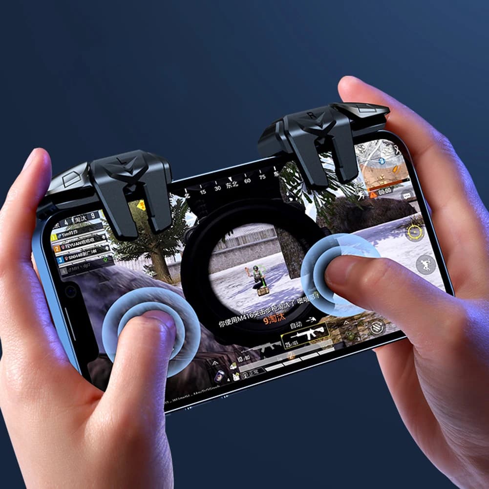 2 pz 6 Dito Gaming Trigger Controllo Senza Latenza per PUBG Gioco Mobile Gamepad Trigger Joystick per Ios Android Cellulari Telefoni