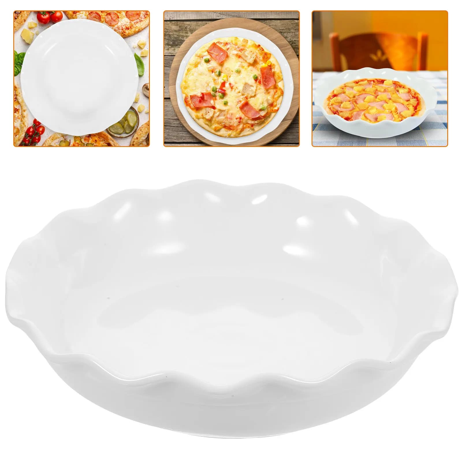 1Pcs Premium Ceramic Pizza Baking Pan Lace Edge Design Non-Stick Smooth Surface Quick Release Baking Tray for Home Kitchen Use