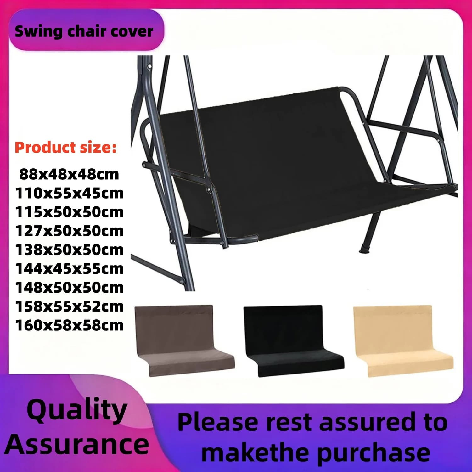 2 3 Seater Waterproof Swing Seat Replacement,Cover Swing Cushion Cover For Outdoor Patio Garden Swing Chair