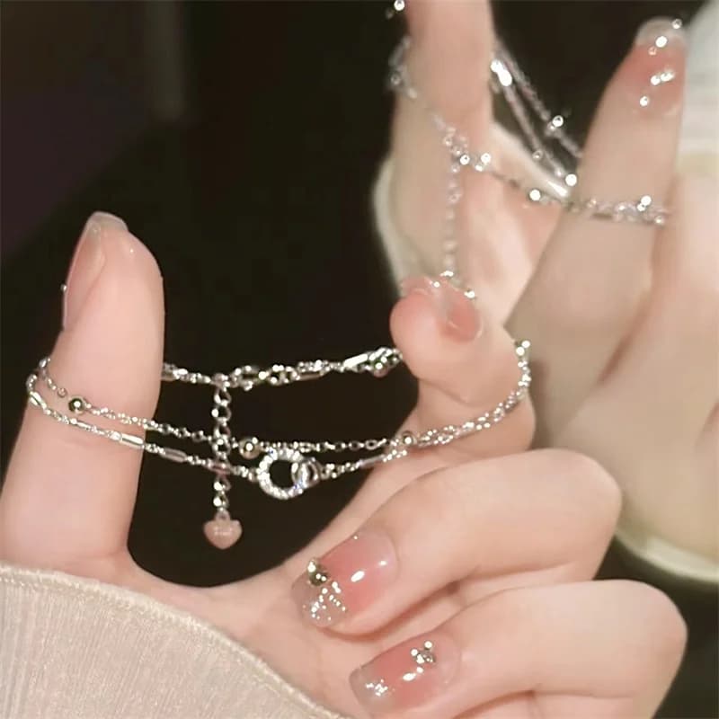Stainless Steel Double Layer Chain Bracelets for Women Simple Geometric Circle Adjustable Bracelets Delicate Jewelry Gifts