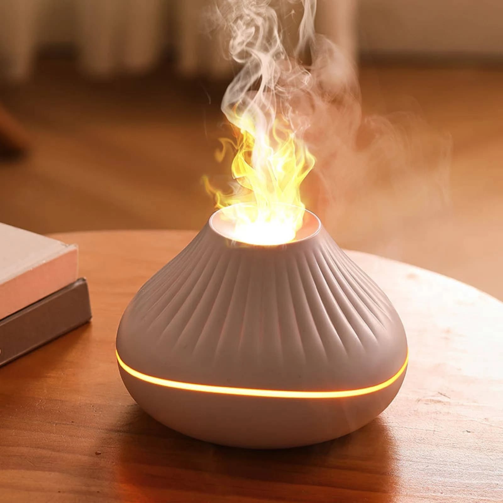 Humidifier with Flame Effect Compact Desktop Humidifier Flame Dispenser Small Aroma Dispenser with Night Light Relaxing