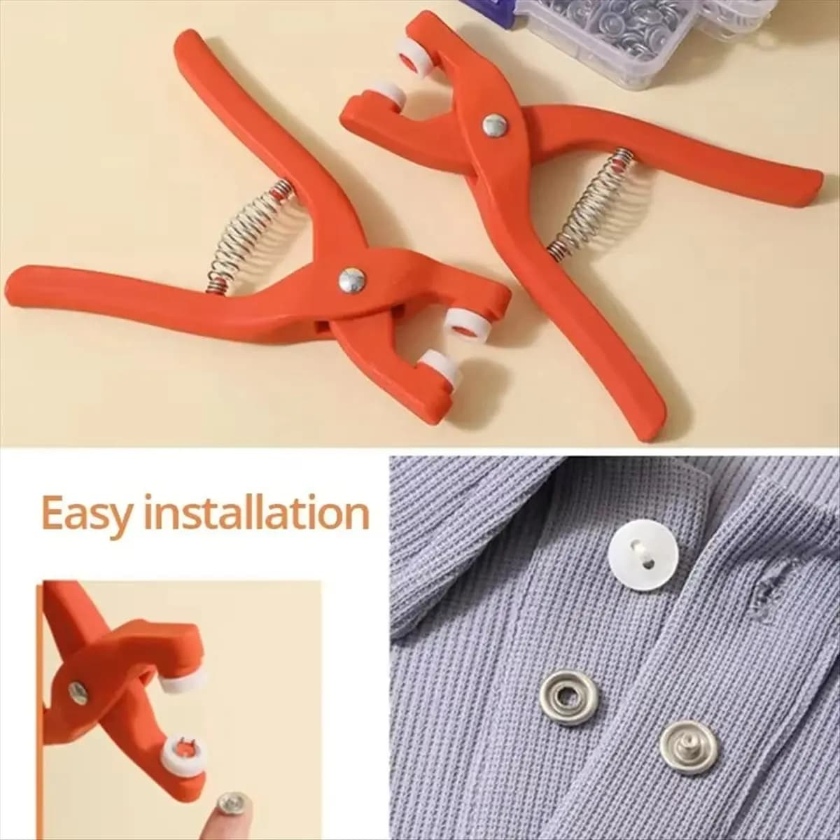 Kit di bottoni a pressione (LBER) con pinze manuali per applicazione, bottoni a pressione in metallo per cucito, fai da te, artigianato, vestiti, cappelli.