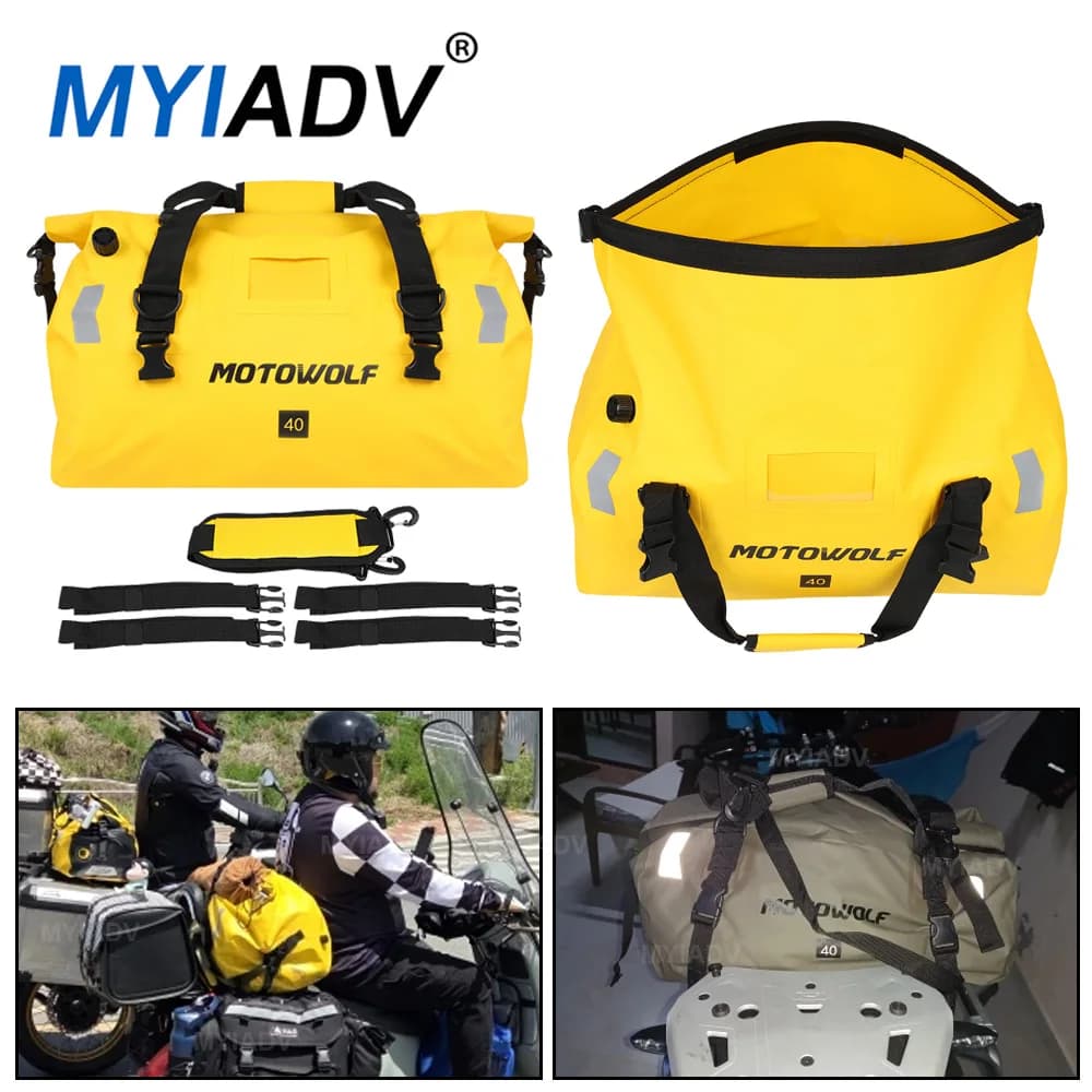 Borse posteriori universali per moto Borse per sedili posteriori impermeabili da 40 litri Borsa da viaggio per bagagli asciutti da viaggio per scooter da moto