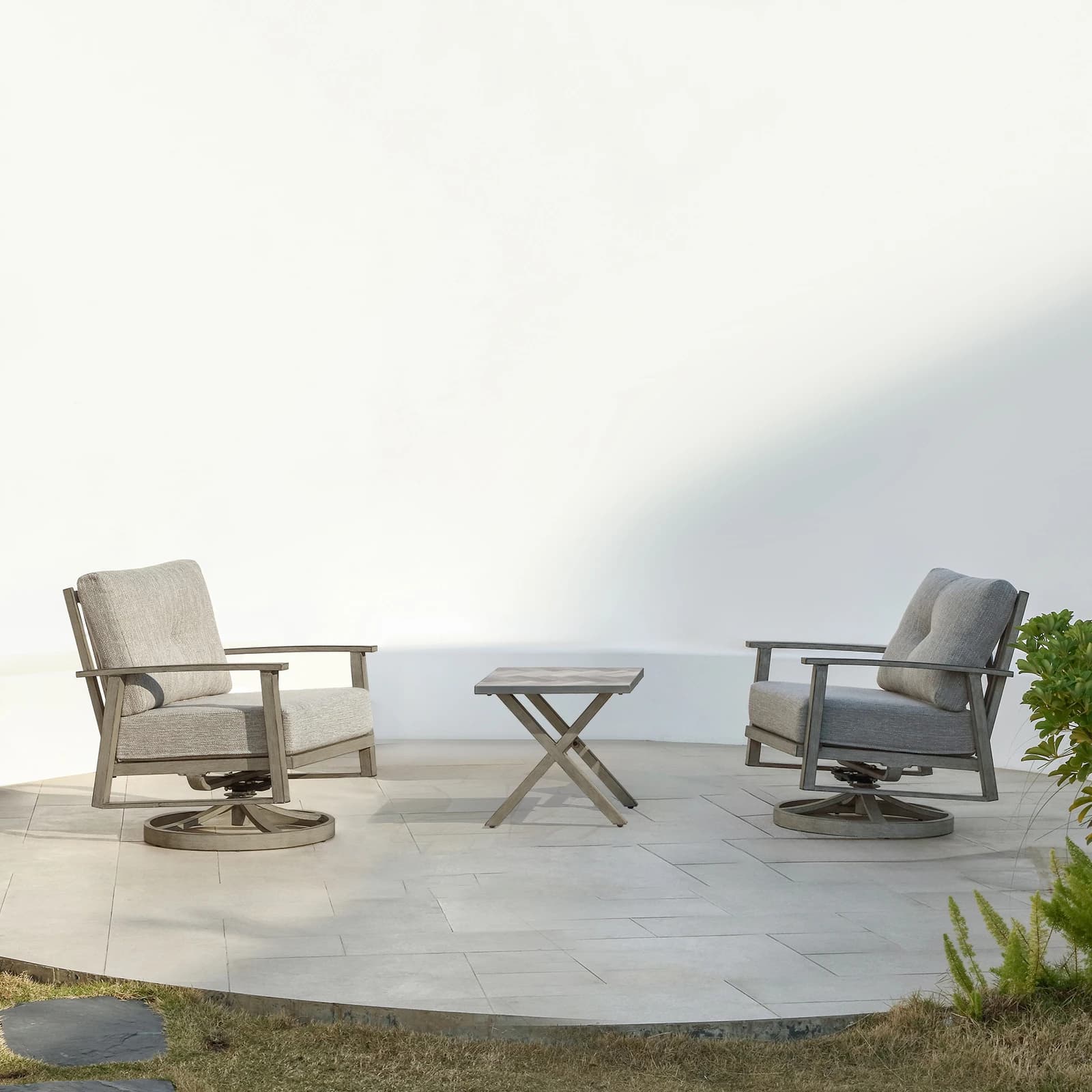 SeeHil 3-piece outdoor patio bistro set, aluminium swivel chairs Set of garden furniture with lawn cushions, balcony, aged oak
