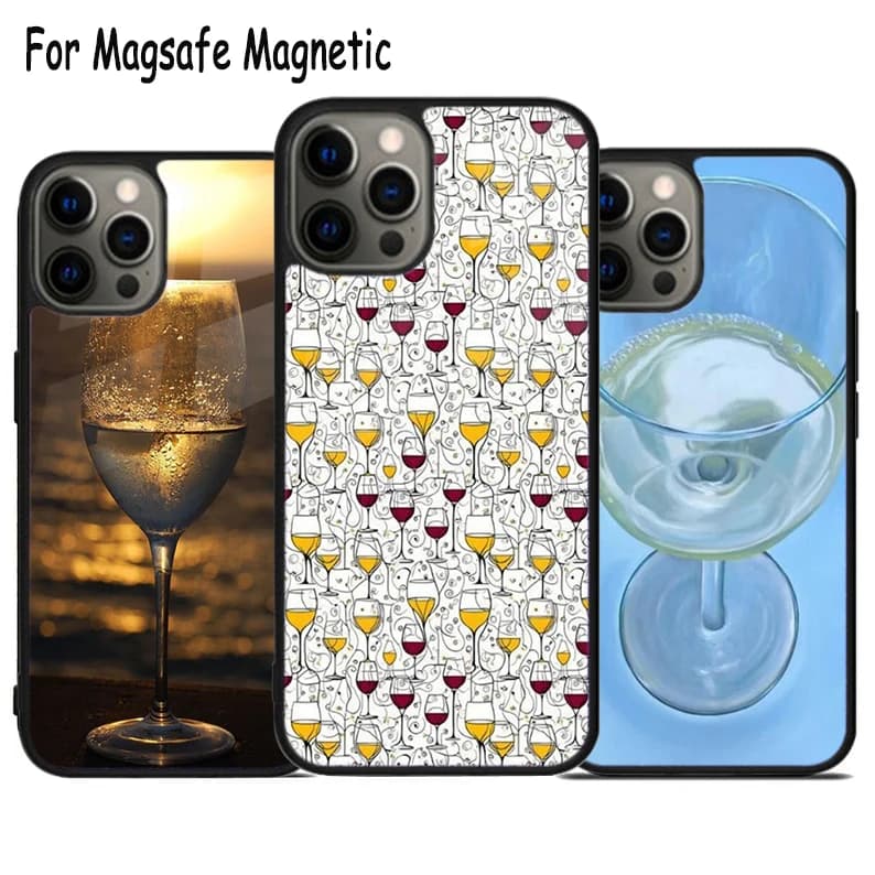 Custodia Magnetica Magsafe per iPhone 17 Air 15 16 16e 14 13 11 12 Pro Max Plus con Design Vino Bianco, Cocktail e Alcol
