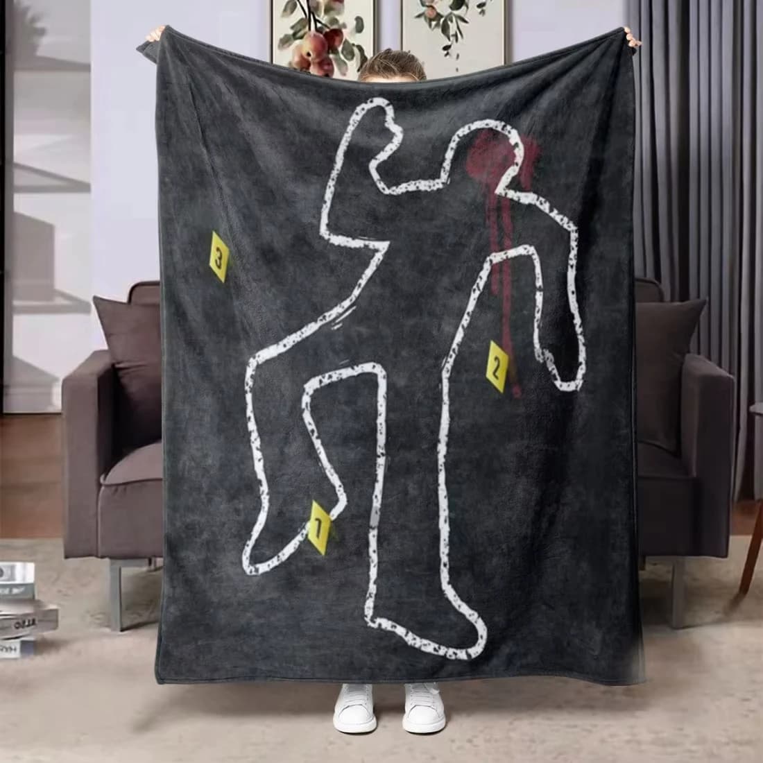 Coperta da tiro in flanella con silhouette di scena del crimine - Morbida e accogliente contemporanea per divano letto, sedia per tutte le stagioni