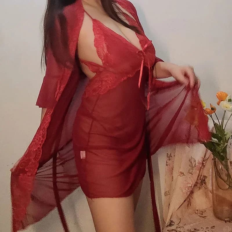 40-100 kg Abito a due pezzi Camicia da notte sexy da donna Lingerie sexy Sling Deep V Lace Biancheria intima da donna di grandi dimensioni Pigiama da notte erotico