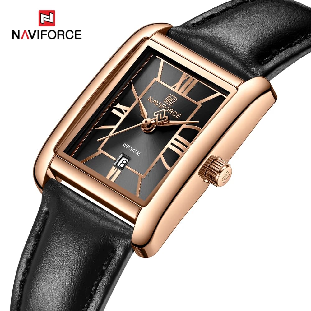 Orologio da Polso NAVIFORCE da Donna Elegante Rettangolare al Quarzo con Cinturino in Pelle Semplice Casual, Gioiello alla Moda per Uso Quotidiano, Regalo per Lei