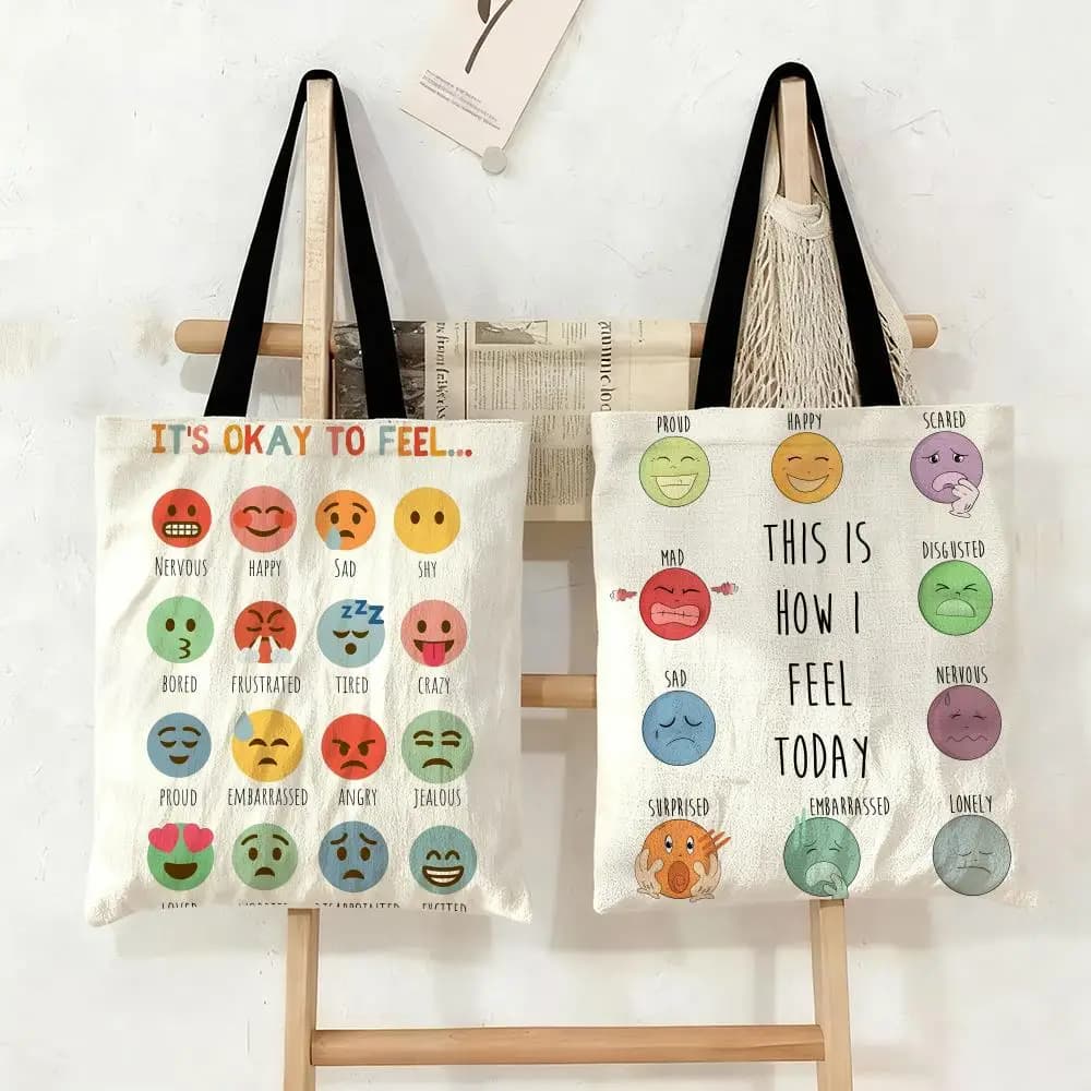 Funny IT IS OKAy TO FEEL Storage Bags Double-Sided Print Canvas Tote Bag Fashion Large Capacity Women's Shoulder Handbag