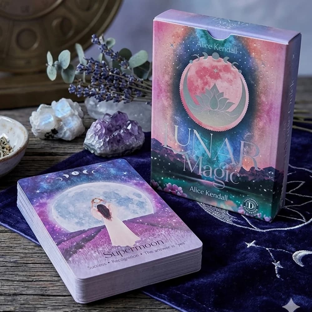 Lunar Magic Oracle Deck 40 Moon Cards Double-embossed, Moon Phases, Goddesses, Sacred Animals, Plants Spiritual Gift 10.5*7.5cm
