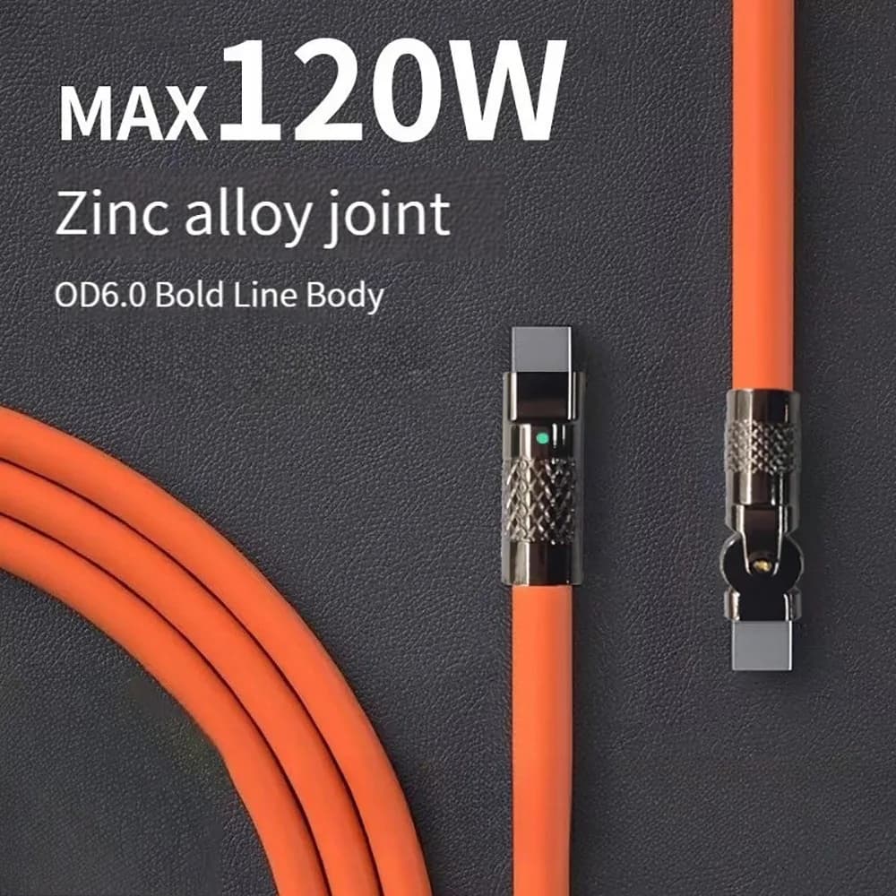 6A 120W USB C Cable 180 Degree Rotation Elbow Fast Charging Phone Charger Data Cord For iPhone Samsung Xiaomi Huawei Quick Cable