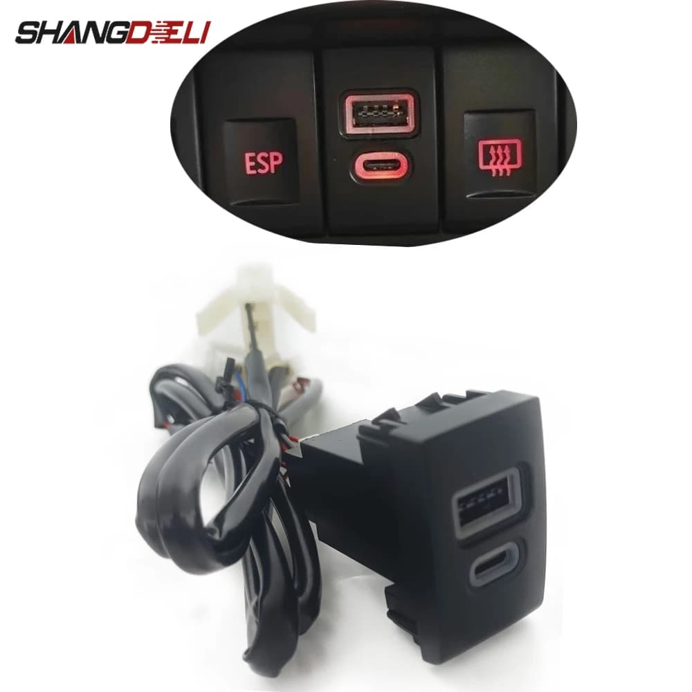 1PC car charger with QC3.0 socket and dual PD Type-C charging port, power adapter for phone, compatible with Beetle car accessories