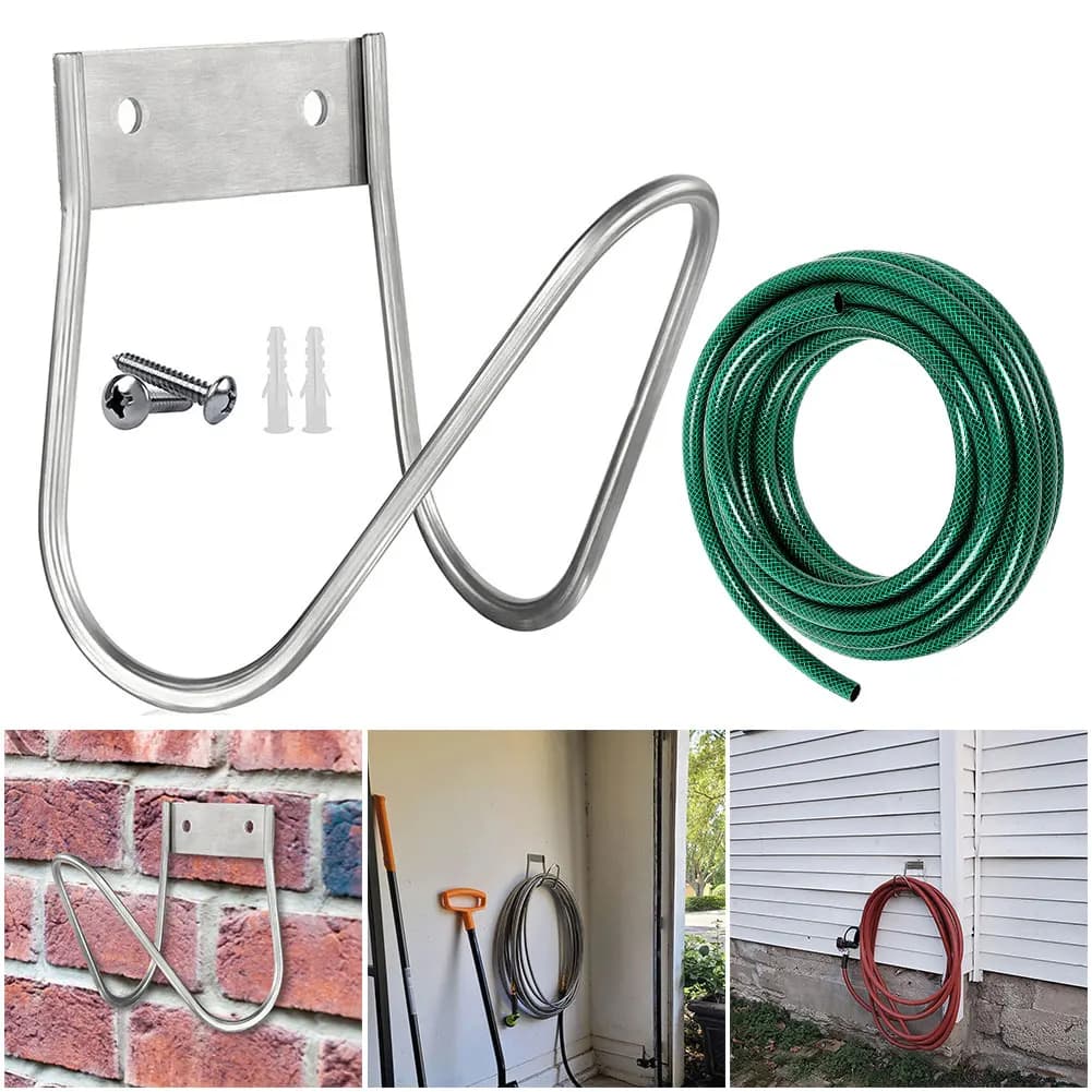 Stainless Steel Garden Pipe Support, Small Wall Hook and Expandable Garden Pipes and Wrap
