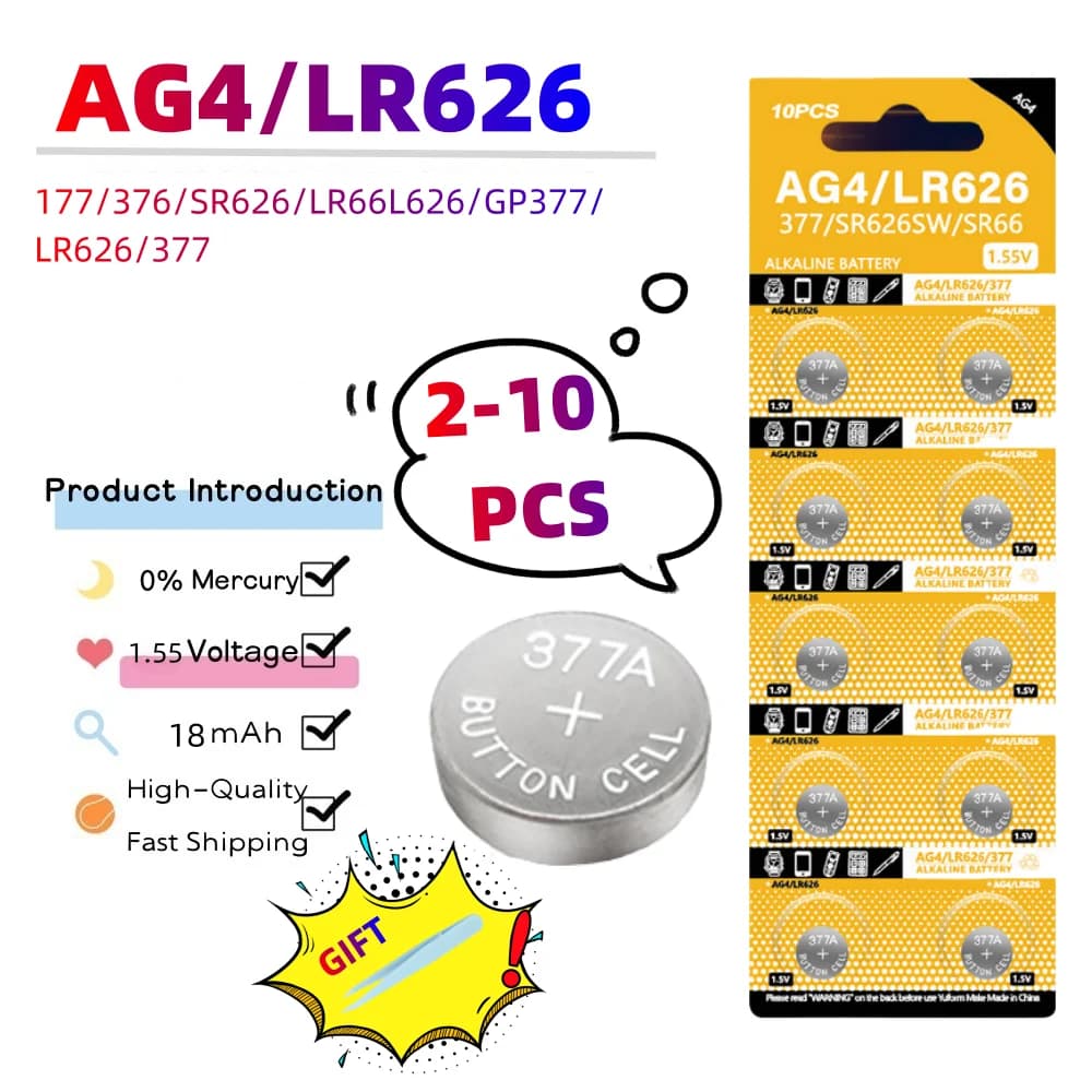 2-10PCS AG4 LR626 1.55V Batteria Alcalina Orologio 377 SR626 177 626A 377A CX66W Per Giocattolo Calcolatrice Chiave Dell'automobile Orologio Pellicola a Bottone