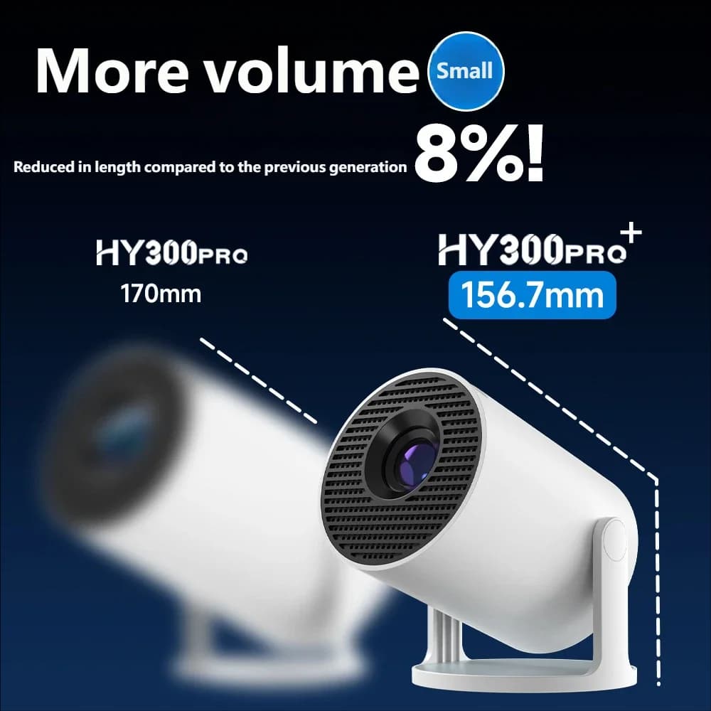 Proiettore HY300PRO+ Smart Mini Portatile per Casa e Esterni, 4K Ultra HD, Attrezzatura da Campeggio e Escursionismo
