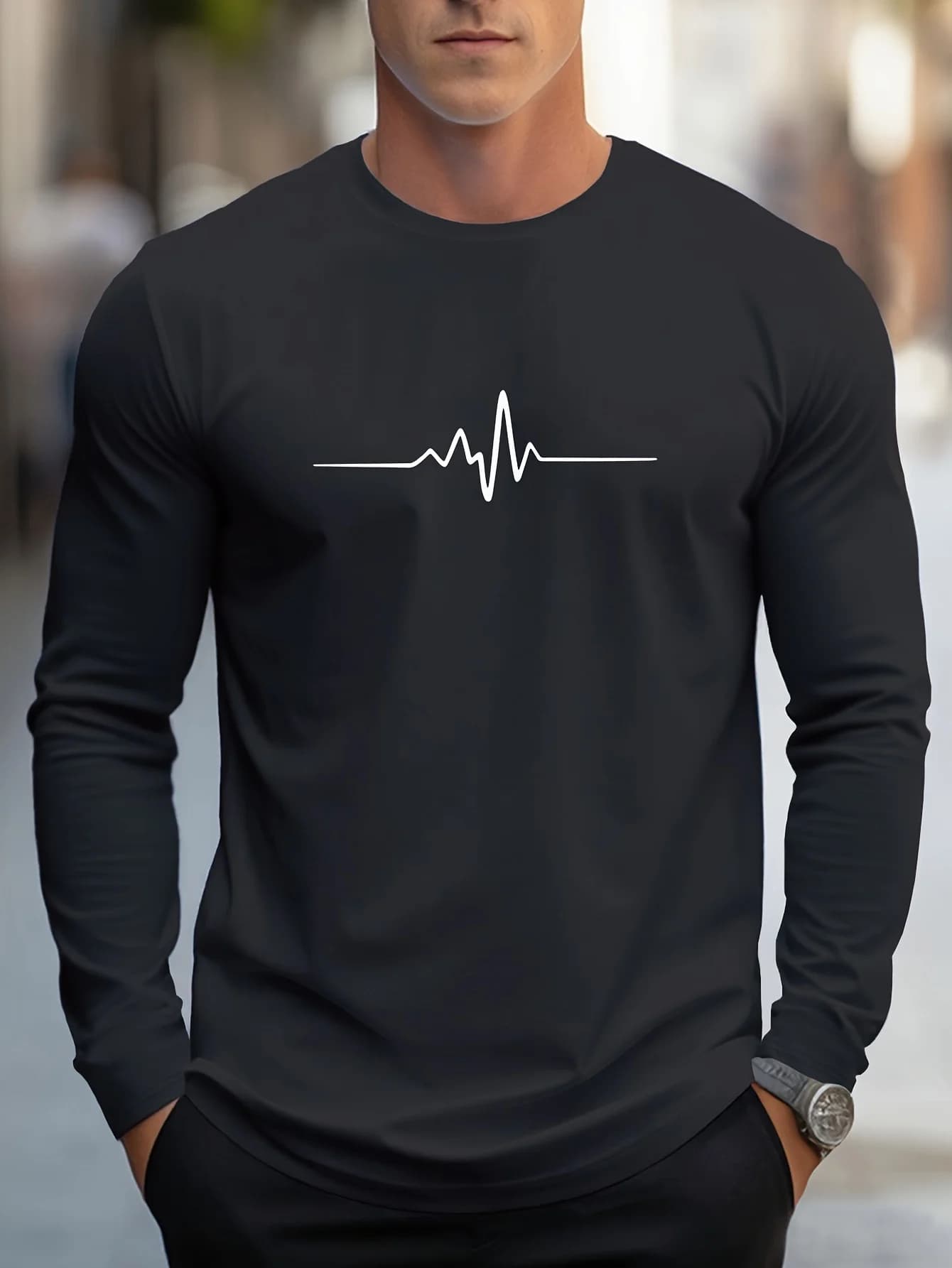 T-shirt da uomo alla moda autunno nuova stampa a righe comoda e morbida a maniche lunghe top stile street outdoor