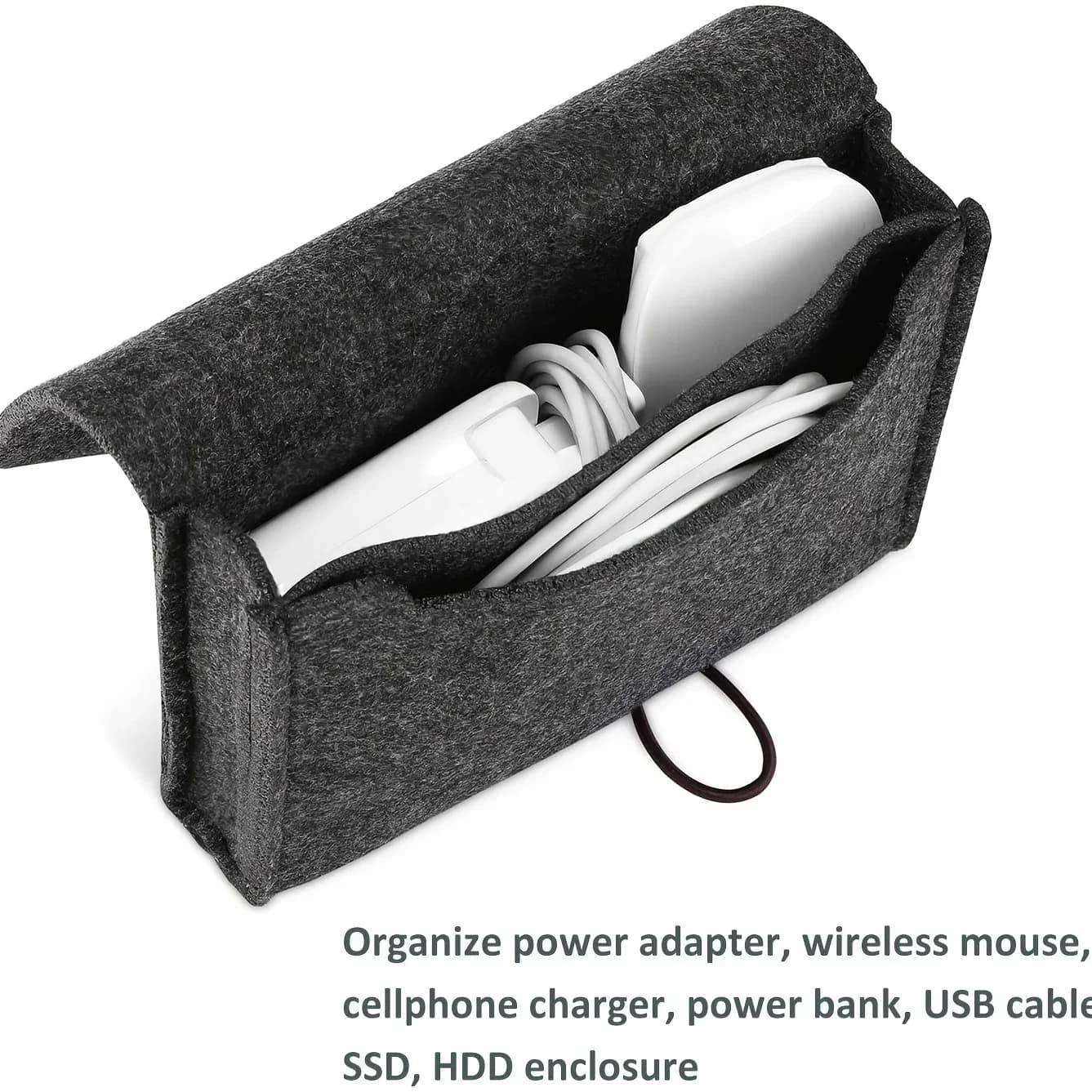 Borsa Organizer Portatile in Feltro per Adattatori e Cavi USB, Custodia da Viaggio per Accessori Elettronici