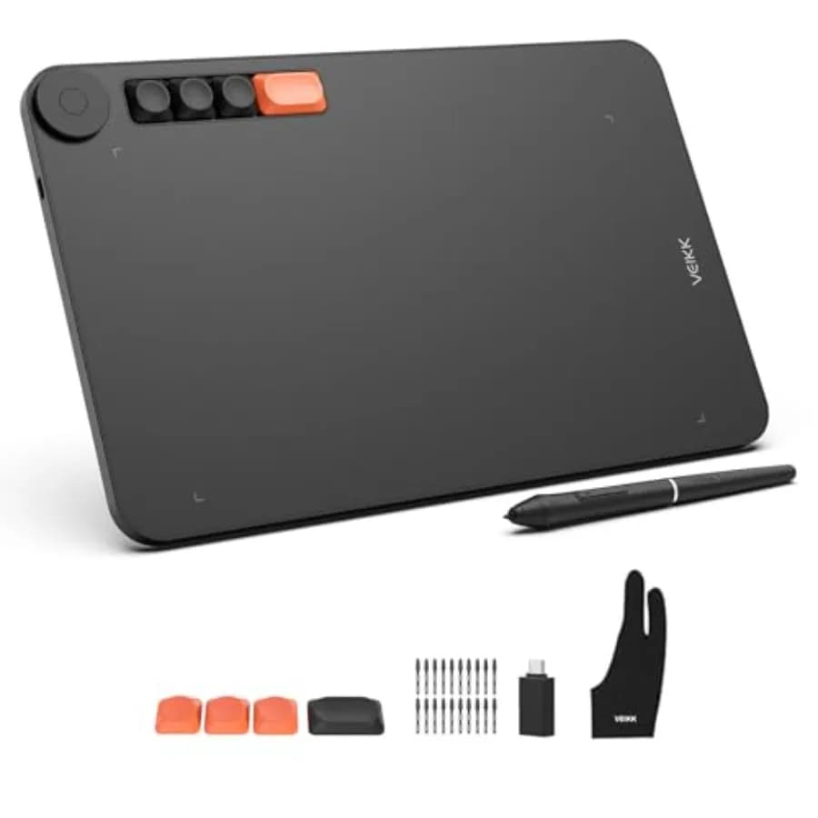 Tavoletta grafica Voila L da 10x6 pollici con 4 tasti di scelta rapida personalizzabili, 8192 livelli di pressione e penna stilo senza batteria.