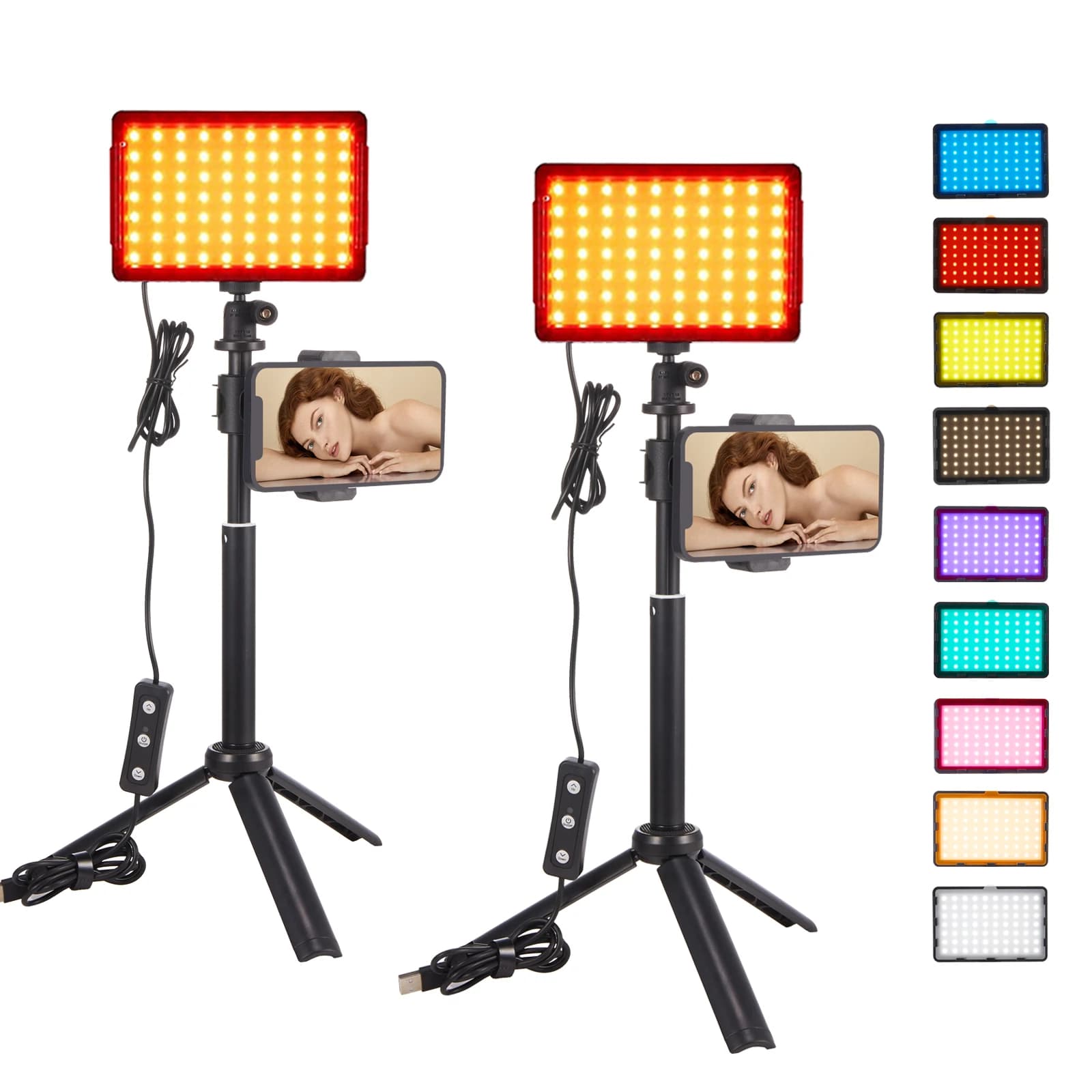 2-Pack Studio LED Video Light Streaming Lights Computer Light Camera Photo Lighting con treppiede 9 filtri a colori per video